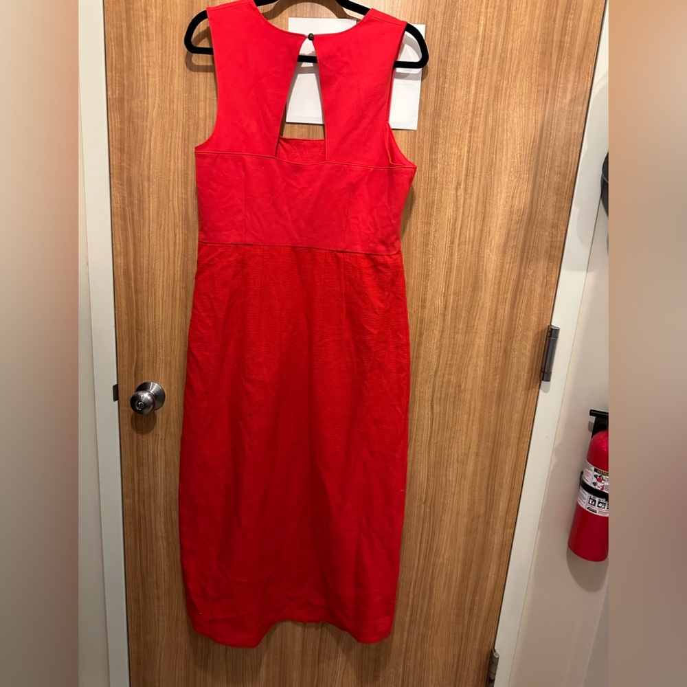 Anthropologie Maeve Square Neck Red Midi Dress Sz 12 - Picture 8 of 16